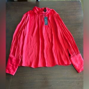 Rachel Zoe Large Red Silk Long Sleeve Blouse